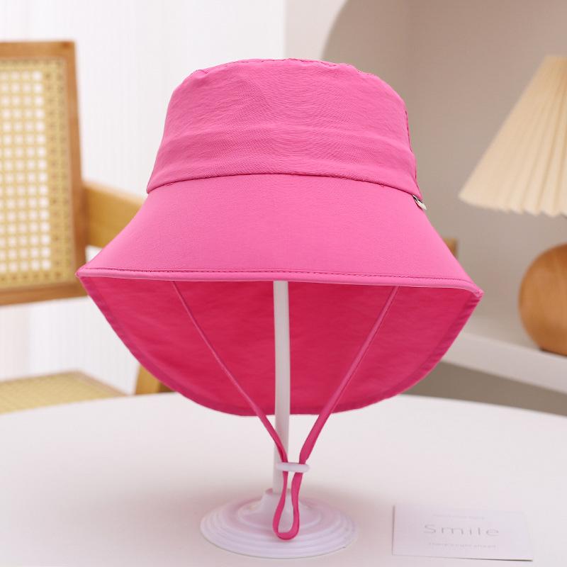 Summer Baby Sunscreen Hat Outdoor Thin Quick Drying Bucket Cap Anti UV Neck Protection Cover Solid Color Adjustable Kids Visors