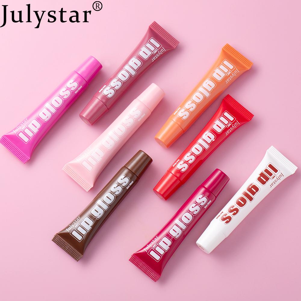 Julystar 8 Colors Long-lasting Moisturizing Color Plumping Lip Glaze Watery Transparent Mirror Hose Lip Oil