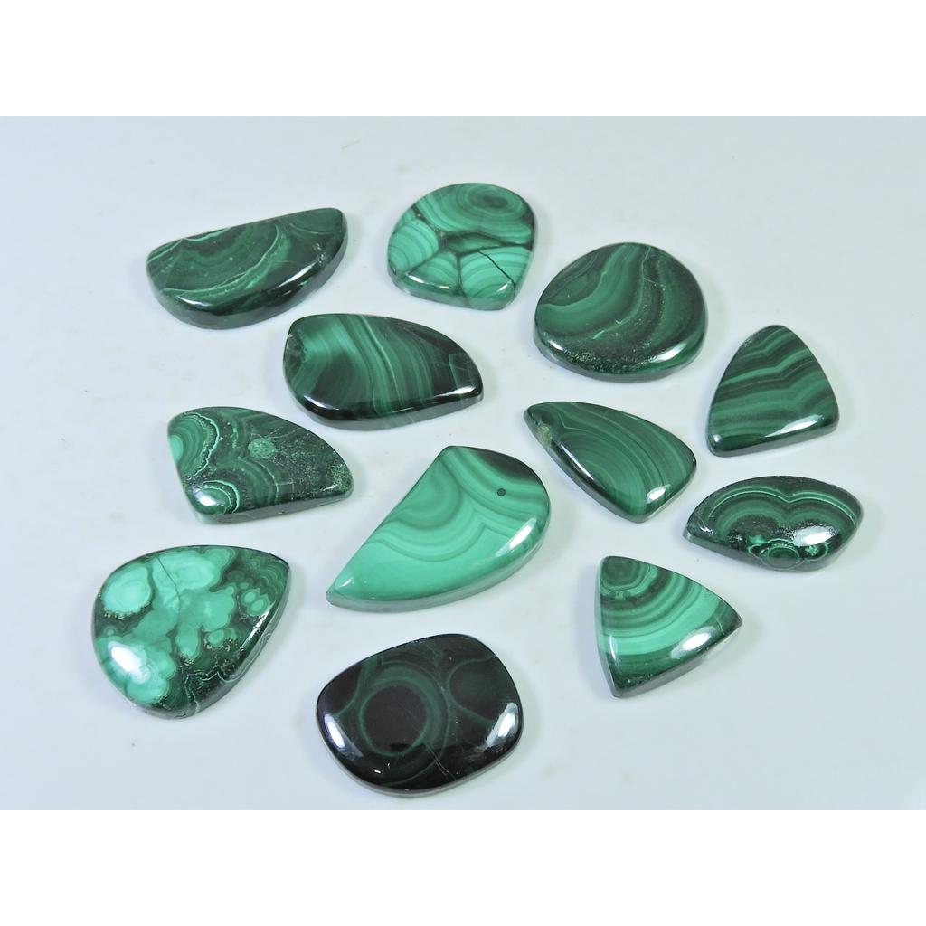 12Pcs Natural Green Malachite Mix Shape Cabochon Loose Gemstone 295Cts. Lot C-479