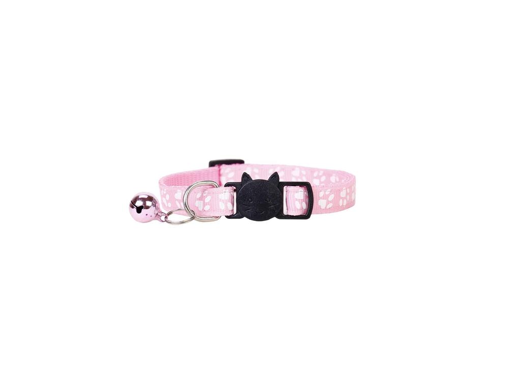 Peichong Beibei Cat Collar with Printed Paw Webbing, Safety Buckle, and Colorful Bell