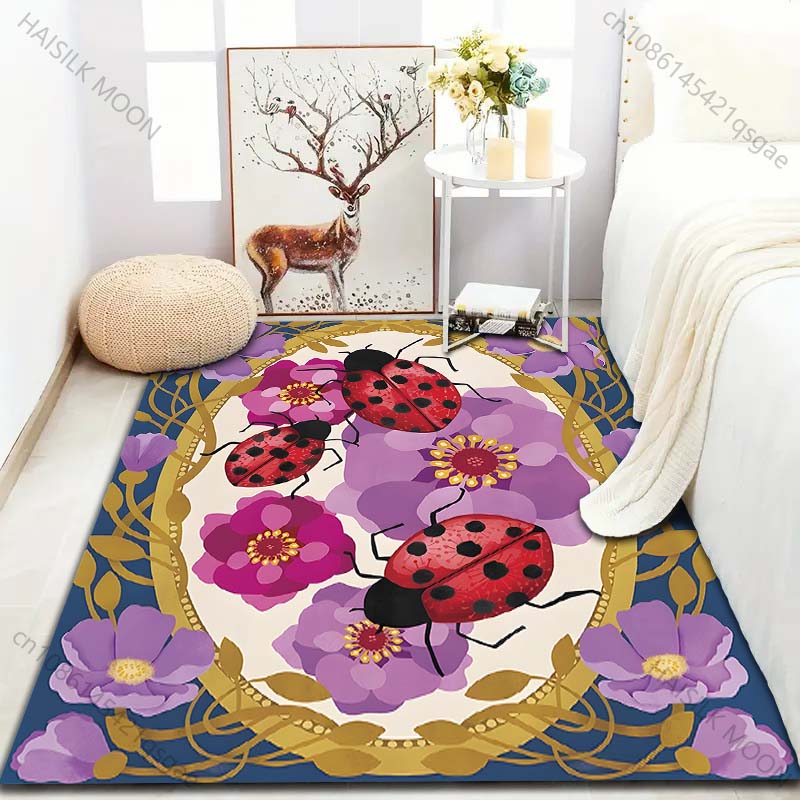 Multiple sizes Floral Ladybug Pattern Carpet for Living Room Bedroom Sofa Home Decor Non-slip Floor Mat Luxury Gift