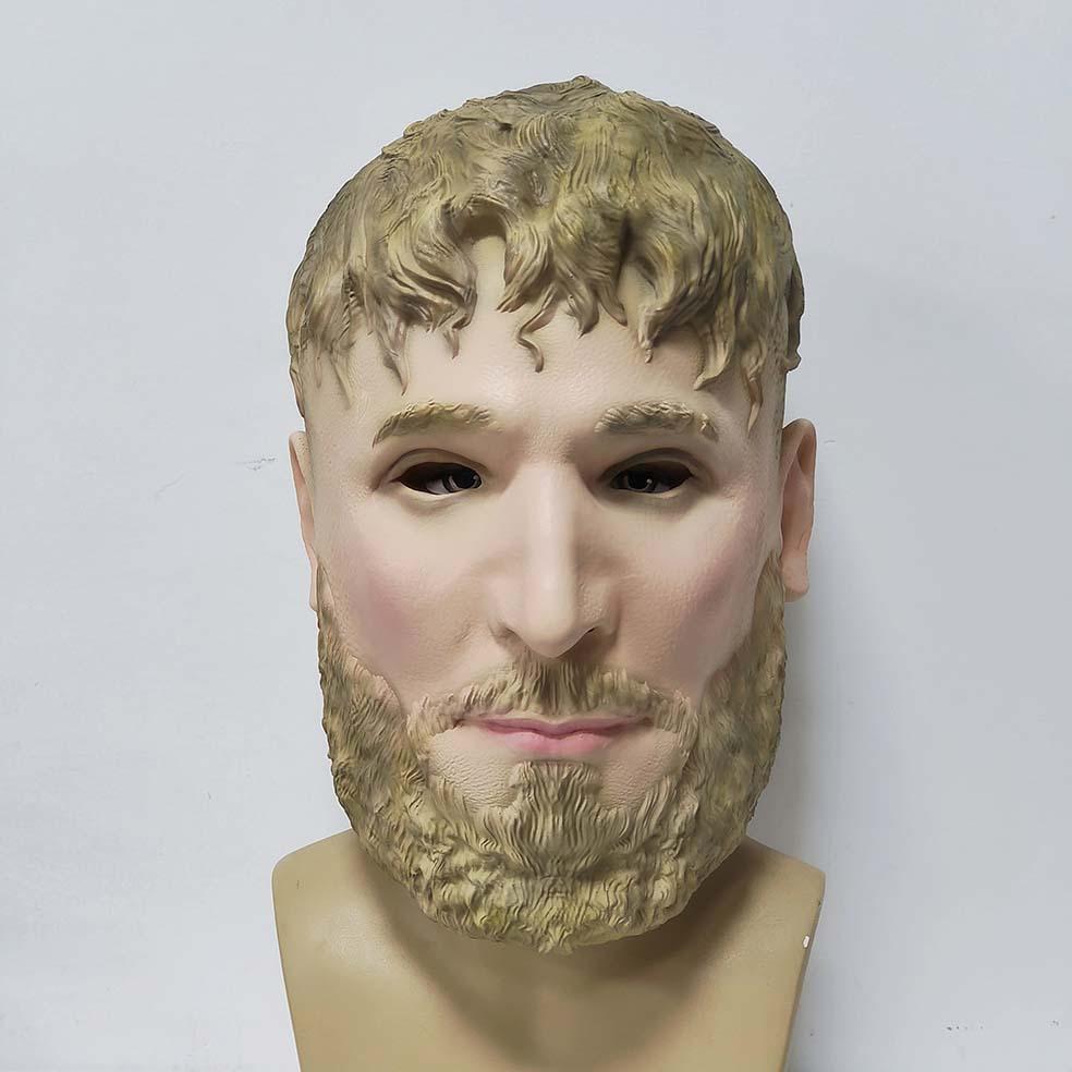 Realistic Male Face Mask Adult Latex Headgear Halloween Party Simulation Big Beard Funny Costume Props Paul