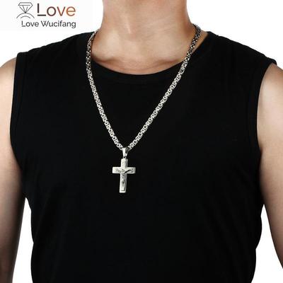 Diyalo Heavy Crucifix Cross Pendant Necklace Men Stainless Steel Male Necklaces Byzantine Chain Men Necklaces Jewelry Gifts
