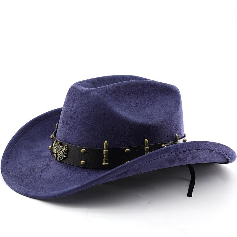 Suede Western Cowboy Hat Vintage Metal Jazz Hat Men's and Women's Ethnic Style Autumn and Winter Big-brimmed Top Hat