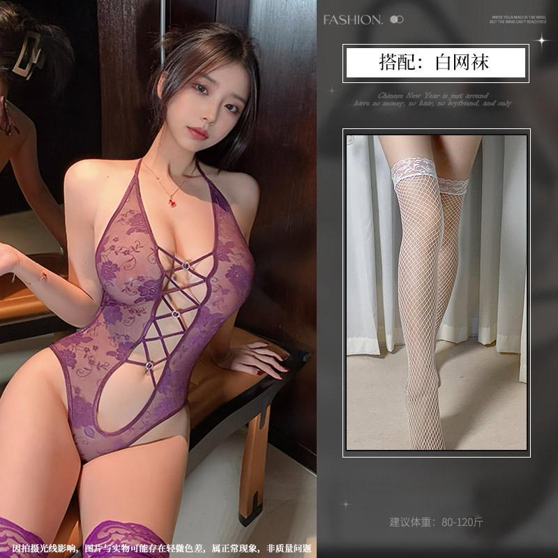 Neck onesie sexy free lace perspective waist tight lingerie women's temptation empty love
