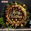 Golden Metal Christmas Wreath Rustic Wall Decor Holiday Sign Indoor Outdoor Hanging Home Door For Xmas Party