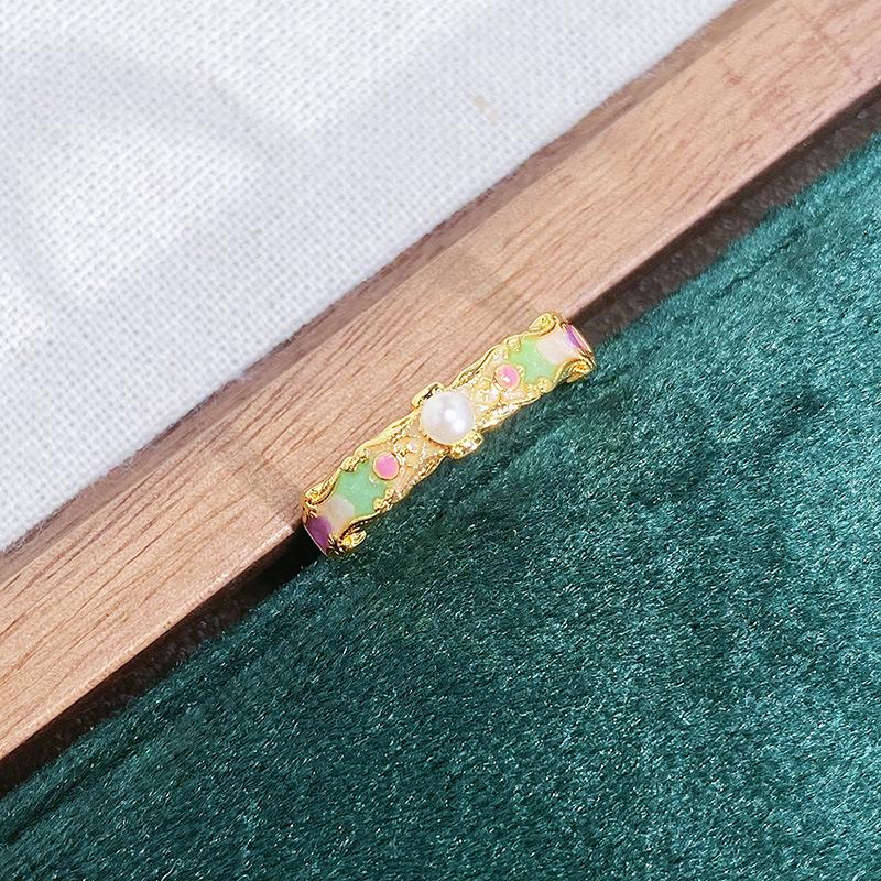 Medieval Personality Retro Dream Pink Butterfly Enamel Drip Open Ring Exquisite Light Luxury Pattern Ring
