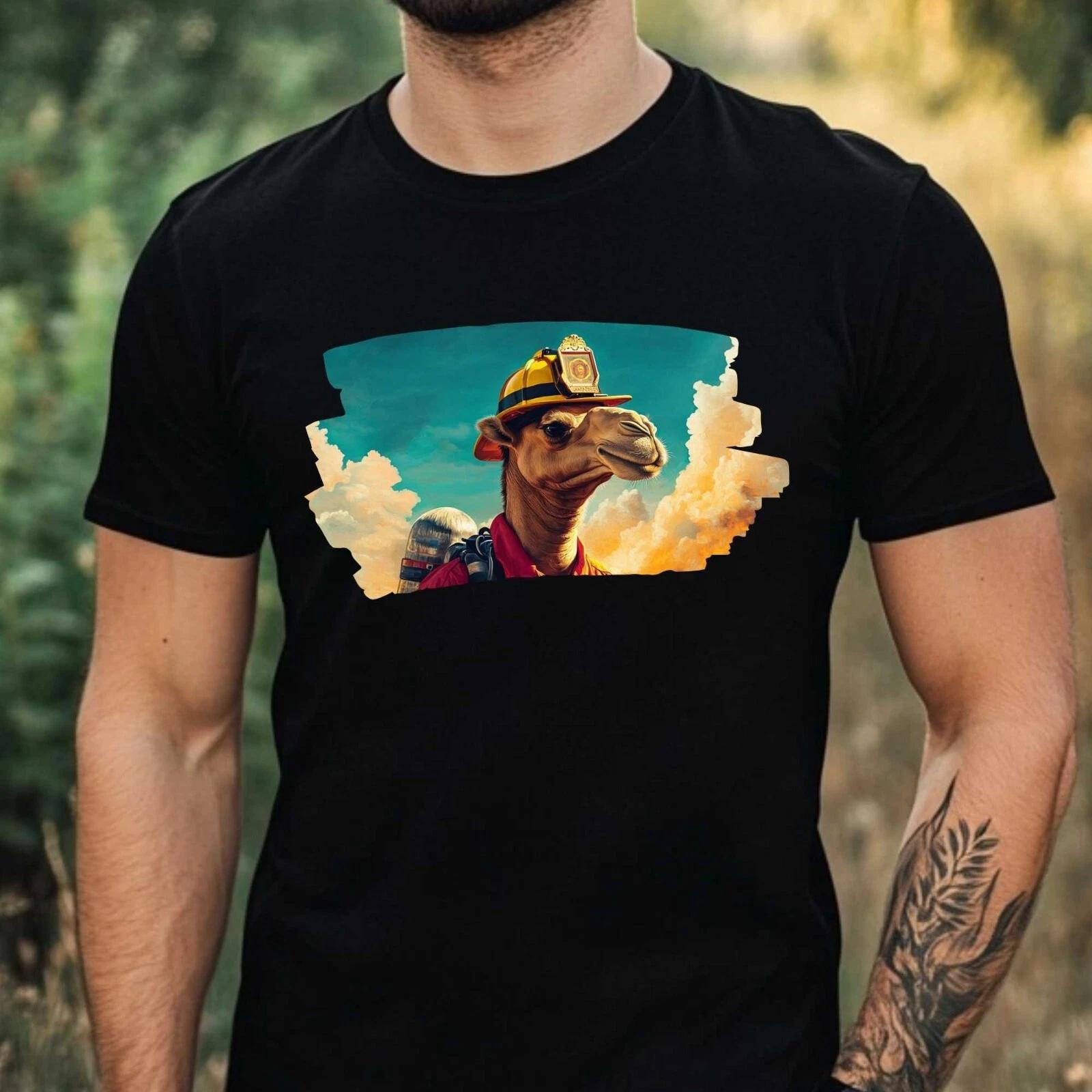 T-Shirt Herren Kamel als Feuerwehrmann Motiv Baumwolle Größe XS bis 5XL M