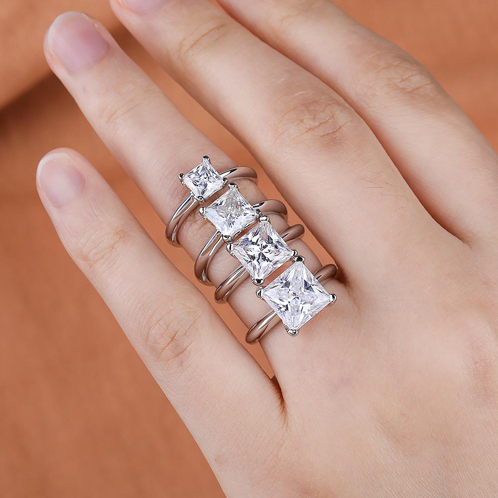 1/2/3/4 Carat Princess Cut Moissanite Engagement Ring with GRA Solitaire Diamond Wedding Promise Bands for Women Fine Jewelry