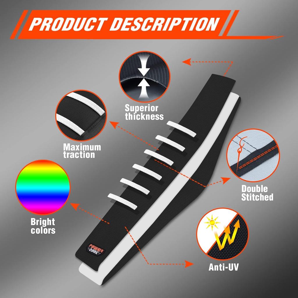 White Stripe Universial Seat Cover For Dirt Bike - Motorcycle Motorcross Enduro Seat Covers (Black)