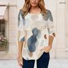 Women Plus Size Round Neck Half Sleeve Printed T Shirt Curved Hem