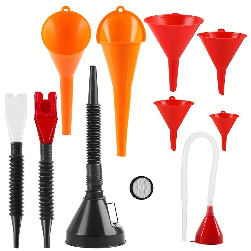 10pcs Automotive Funnel Set, Long Neck Oil Funnel, Snap Funnel, Flexible Right Angle Funnel, Wide Mouth Fuel Funnel, Plastic Funnel for Filling Coola