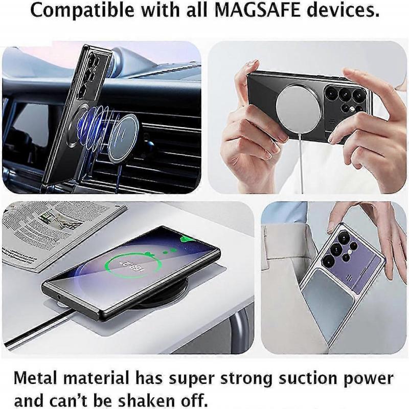 Magsafe Case Compatible With Samsung Galaxy S23 Ultra, Large Window Metal Protective Cover With Magnetic Folding Bracket
