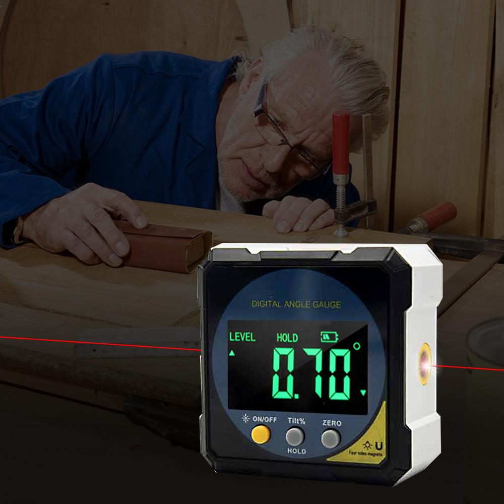 Two-sided Laser Digital Protractor Magnetic Inclinometer 4 X 90 Degrees  Angle Finder 2 Modes Level Box
