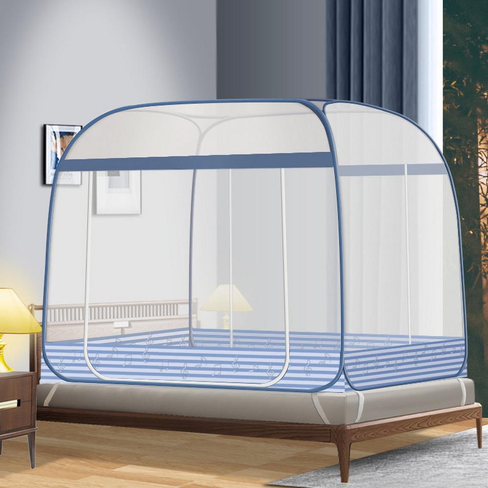 Instant Setup Mosquito Net Tent for Double Bed Foldable Mesh Canopy Breathable Square Top with Zippered Doors Home Accessories