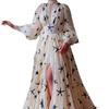 YX2025 new multi-color mass stock semi-turtleneck sequin slit lantern sleeve big pendulum dress chiffon dress