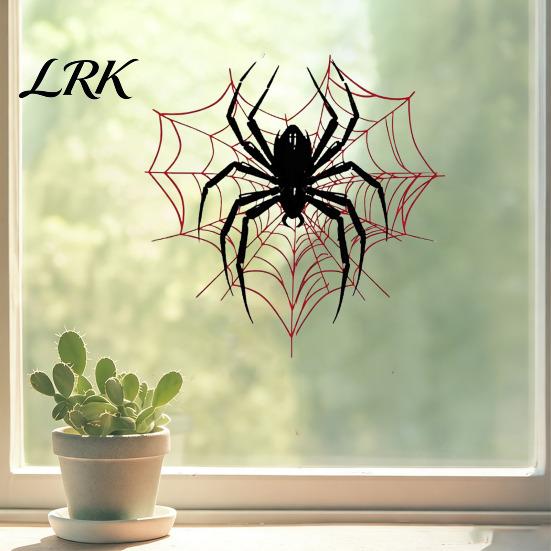 Halloween Spider Web Cling Static Glass Sticker, Reusable Window Decal, Black Red Decoration Pattern Sticker for Home Store Kindergarten Decor