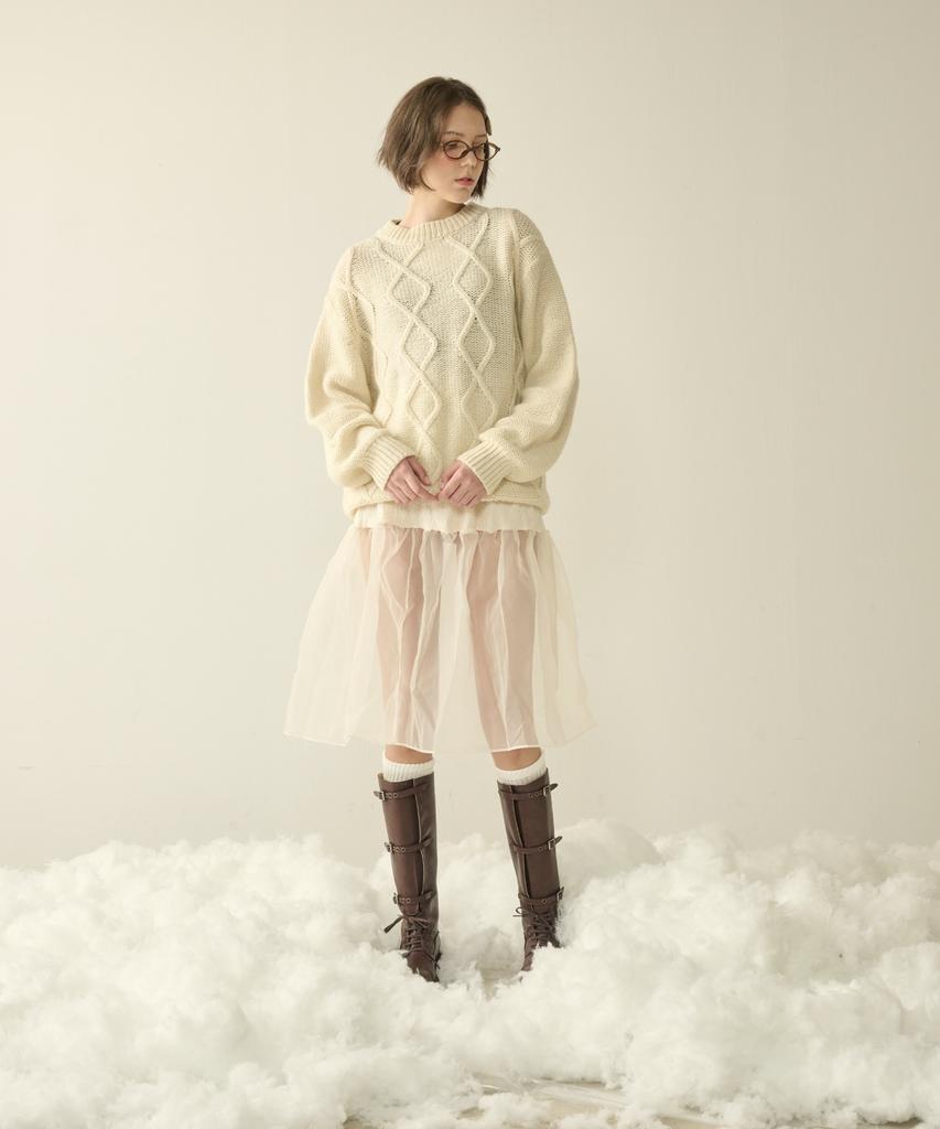 KINETO Women'S Mohair Fisherman Sweater_Cream