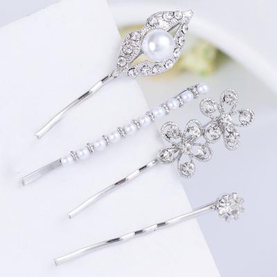 Women's Lip Hairpin Accessory 4-Piece Set (Silver) Cubic Zirconia