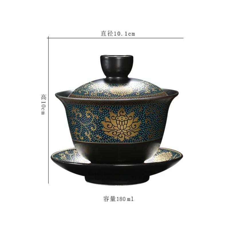 Chinese Teaset Classical Gaiwan Tea Cups Black Clay Tureen Lid Bowl Saucer Traditional Handmade Tea Brew Tea Cup