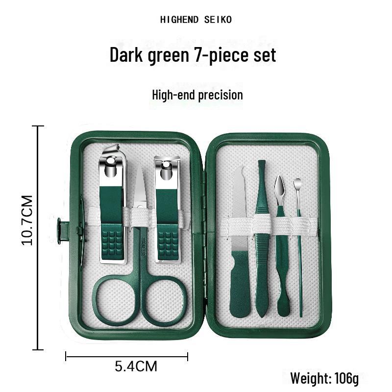 18-Piece Dark Green Stainless Steel Nail Care Set with Clippers, Scissors, and Hawkbill Pliers