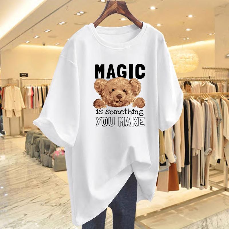 

2025 Large Size Women s Crew Neck Printed Short Sleeve T-Shirt Women s Fat MM Loose and Skinny Versatile Casual Top Summer New S