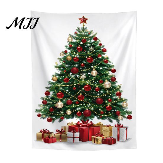 Indoor Holiday Wall Art Merry Christmas Tapestry, Hanging Fabric Backdrop, Xmas Tree Winter Seasonal Room Ornament for Living Room, Bedroom