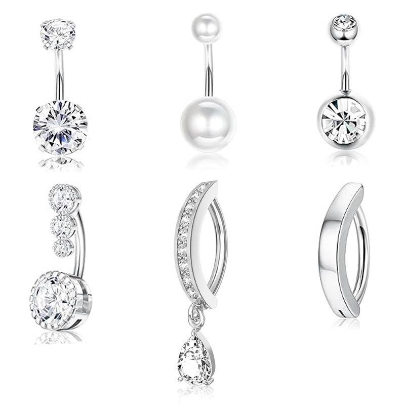 

Кільце для пірсингу пупка з нержавіючої сталі з кубічним цирконієм - Європейський та американський стиль, набір ювелірних виробів для пірсингу тіла