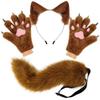 Fluffy Cat Ears Cat Long Tail Plus Cute Cat Paws Gloves Set Cosplay Costume Accessories Halloween Carnival Party Dress Up