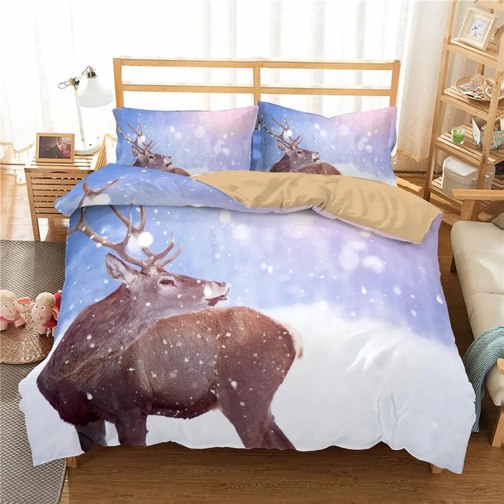 Comforter Ropa De Cama Snowflakes Deer 3D King Size Eu King 240X220 Cm Bedroom Set Bedding North America Quilting Home Textile