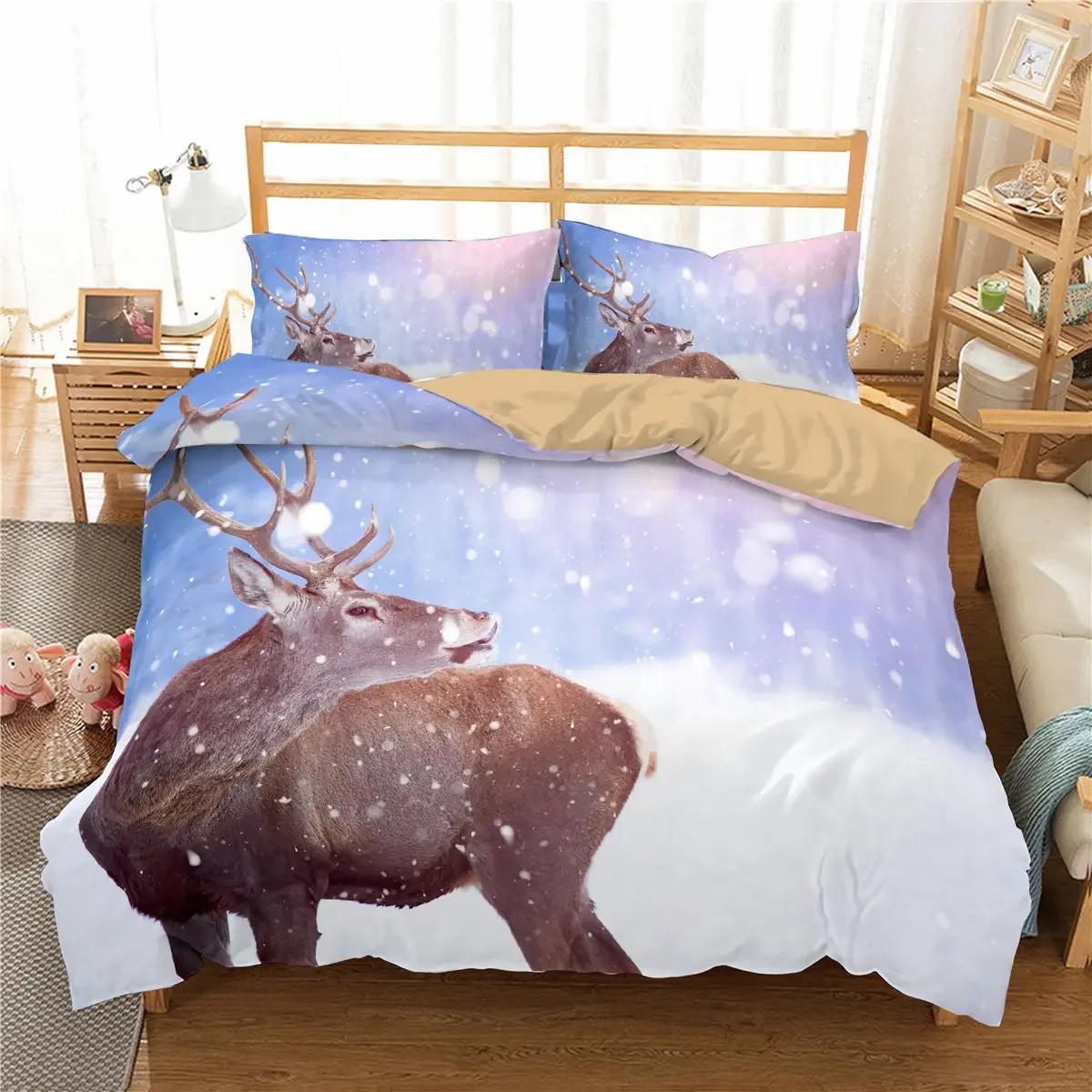 

Comforter Ropa De Cama Snowflakes Deer 3D King Size Eu King 240X220 Cm Bedroom Set Bedding North America Quilting Home Textile Comforter (quilt)-EU Single(135*200cm)3pcs
