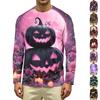 Men's Casual Long Sleeve T Shirt Crew Neck Halloween Pumpkin Print Lightweight Comfortable Fit Top for Everyday Wear
