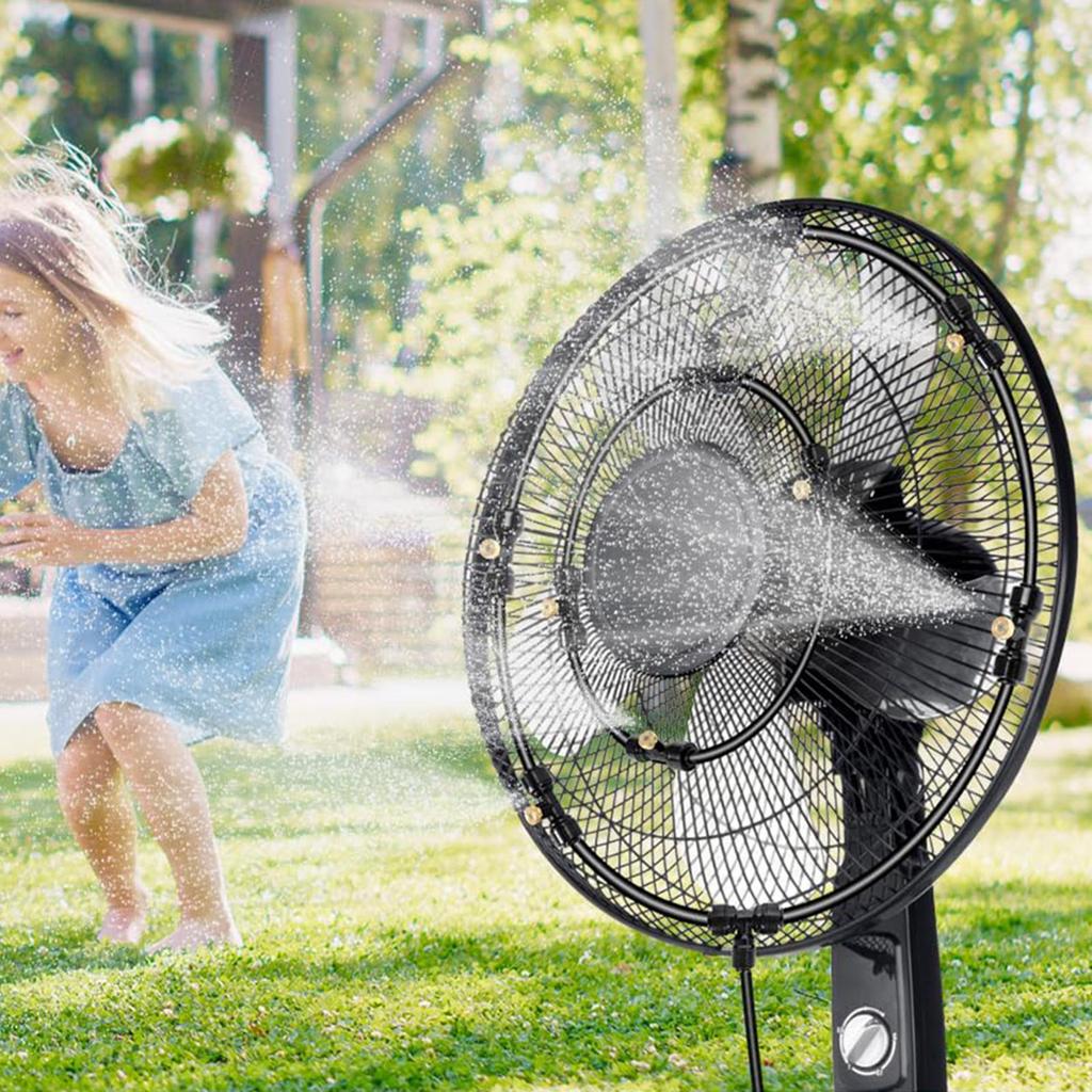 Sistema di raffreddamento a nebulizzazione per ventilatori da esterno Kit ugelli per ventilatore a nebbia Spruzzatore d'acqua Nebulizzatore per ventilatore con 6 ugelli rimovibili Acqua