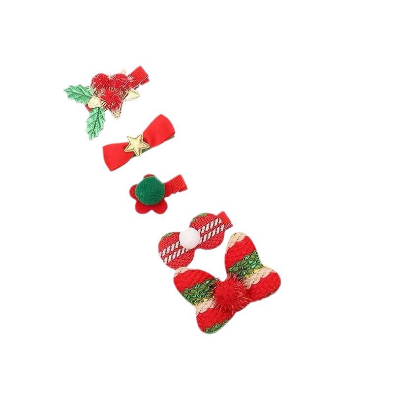 2022 Christmas Five-Piece Bow and Tree Hair Clip Set for Girls and Women