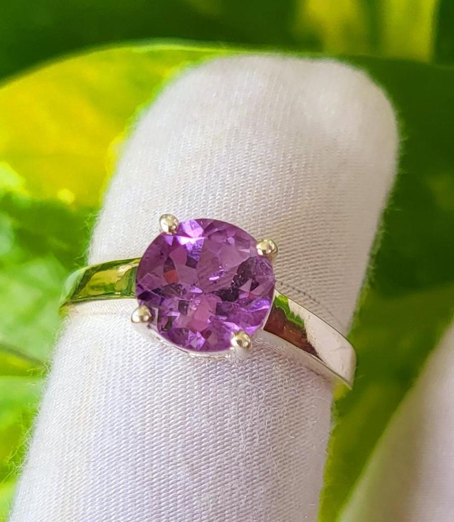 Natural Purple Amethyst Gemstone 925 Sterling Silver Ring Size 6.5 US, Gift A35
