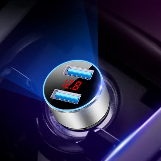 3.1A Car Charger Dual USB Port Quick Charging Aluminum Alloy LCD Display Mobile Phone Adapter for Phone