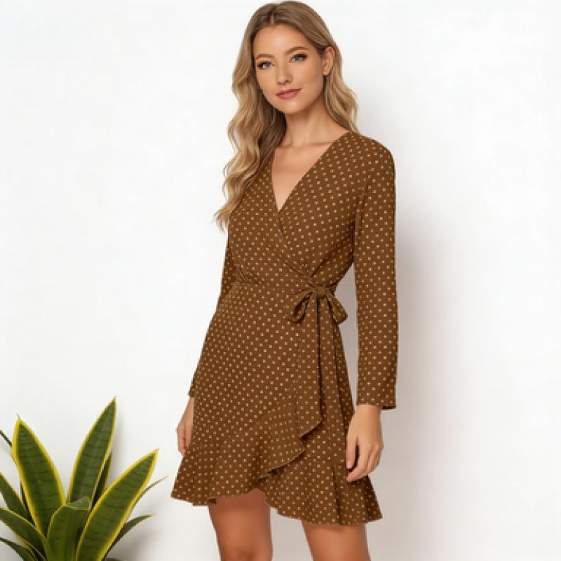 Hot-selling Sexy Polka Dot Ruffled Irregular Autumn Dress