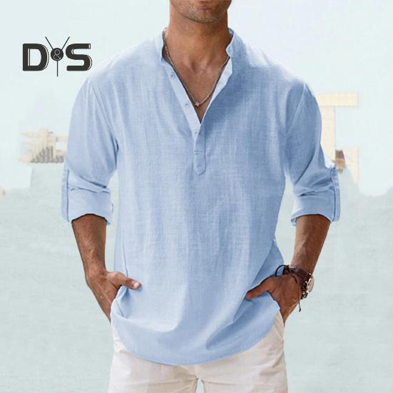 Anti Pilling Shirt Top V Neck Classic Men Summer Loose Shirt