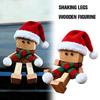 Christmas Shaking Wooden Man Figurine Handmade Shaking Desktop Wooden Doll Interior Auto Car Dashboard Feet Decor Accessori D7A4