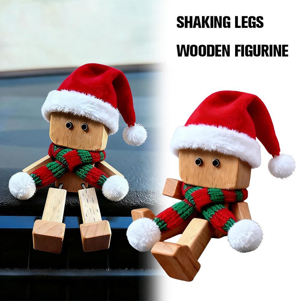 Christmas Shaking Wooden Man Figurine Handmade Shaking Desktop Wooden Doll Interior Auto Car Dashboard Feet Decor Accessori D7A4