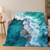Blue Sea Waves Scenery Flannel Blanket Soft Warm Throw Blanket for Bedroom Living Room Bed Travel Camping Picnic Gift Kids
