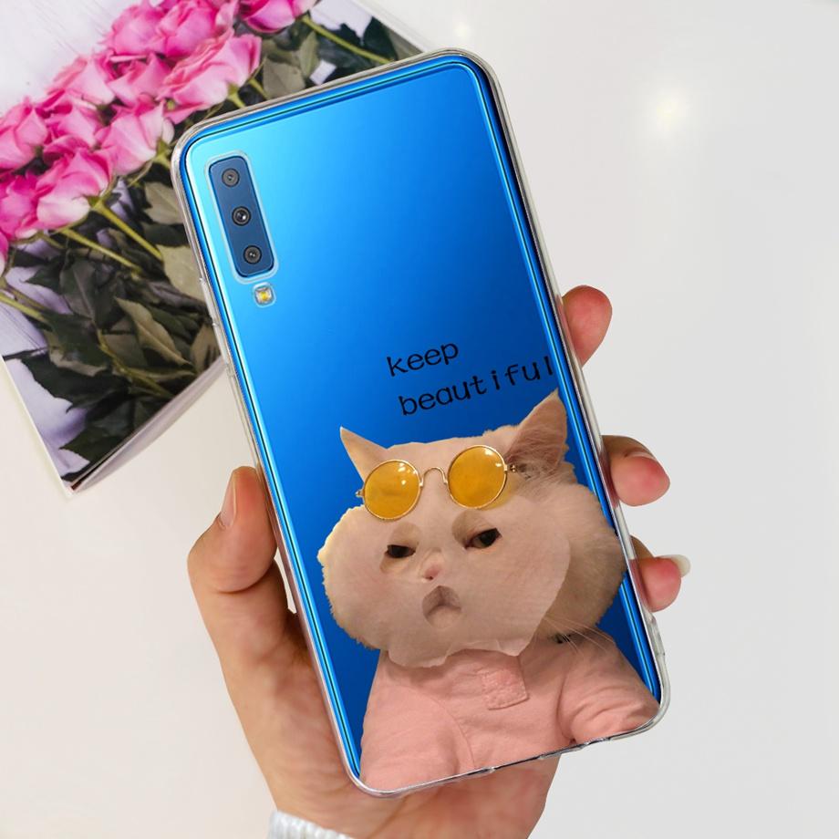 Luxuly Clear Silicone Back Cover For Samsung Galaxy A7 2018 Case 6.1" SM-A750F Bumper Fundas Soft TPU Women Fashion Rose Flower
