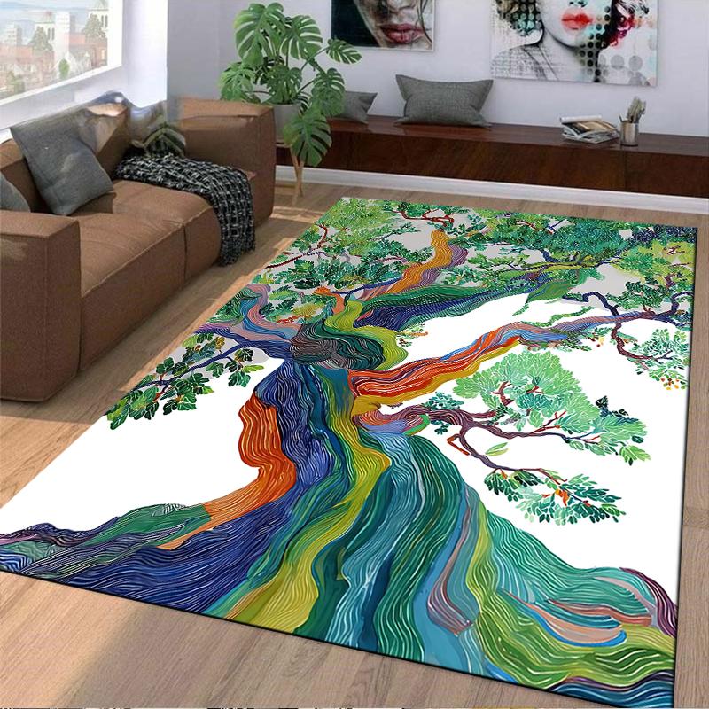 Colorful Abstract Tree Pattern Carpet with Vibrant Bohemian Style Design Suitable for Use As an Anti-slip for Living Room Bedroom Sofas