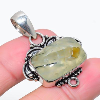 Prehnit Edelstein 925 Sterling Silber Schmuck Anhänger 1,62" k8C84
