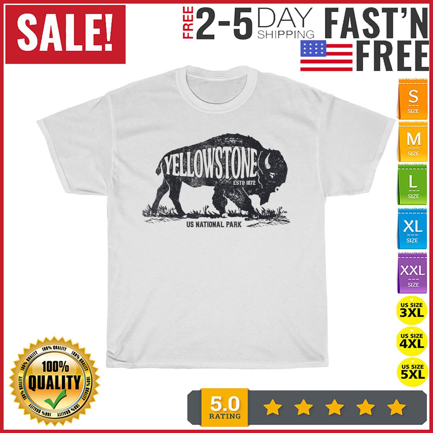 Yellowstone US National Park Bison Buffalo Vintage Vintage T Shirt Mens Womens Tees Top Men Women NEW S
