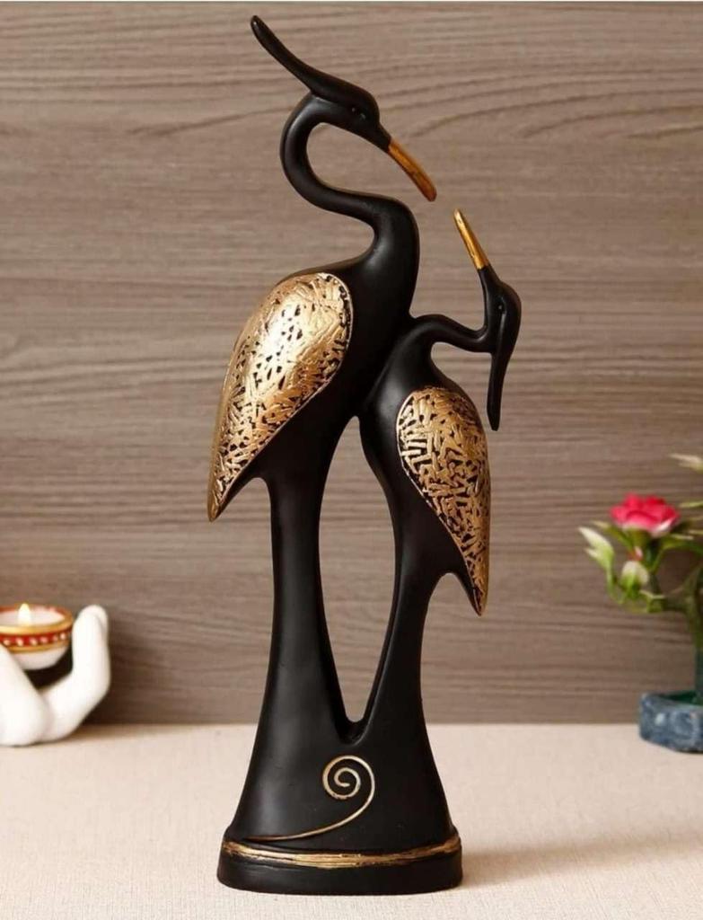 Kissing Swan Duck Couple Statue, Handmade Resin Showpieces - Golden & Black