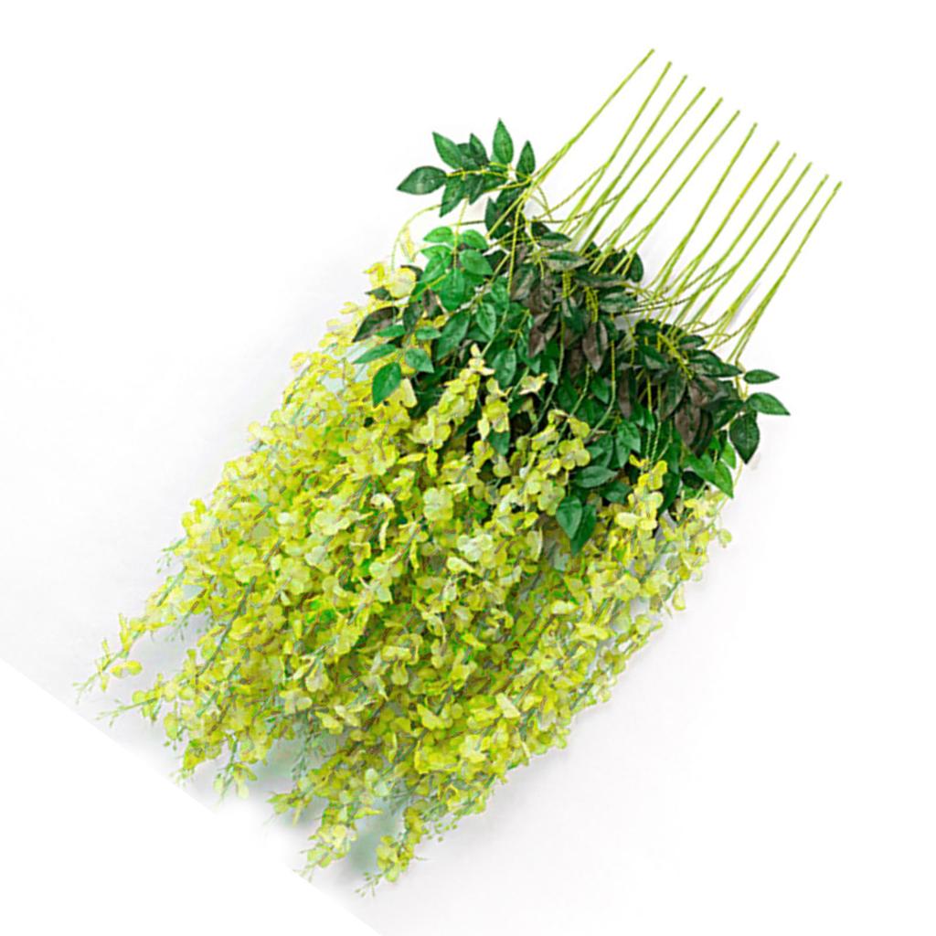 Simulated 6 Leaves Wisteria Decoration Silk Flower Artificial Faux Indoor Vine Wisteria Ornament for Home Green