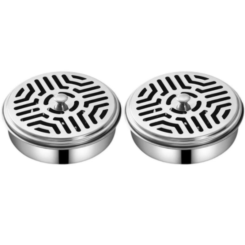 1/2 Pcs Hot Sale Portable Stainless Steel Mosquito Coil Holder Household Round Hollow Out Fireproof Incense Holder Base with Lid