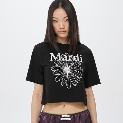 [mardimercredi] CROPPED BASIC TSHIRT FLOWERMARDI_BLACK WHITE