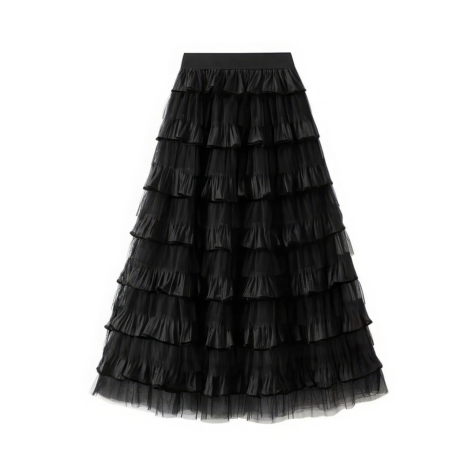 

Women s Skirt Fashionable Drapey Mesh Large Hem Mid-Length Skirt Masquerade Costumes One Size чорний